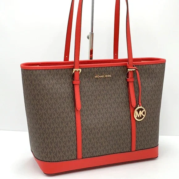 MICHAEL KORS
Jet Set Travel Large Logo Tote Bag Flame/ Brown signature c… - Picture 1 of 15